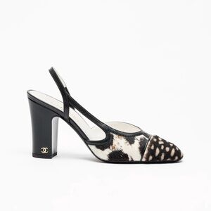 CHANEL Spring Summer 2026 (26S) Slingback NWT — White Brown Black Pony Hair.